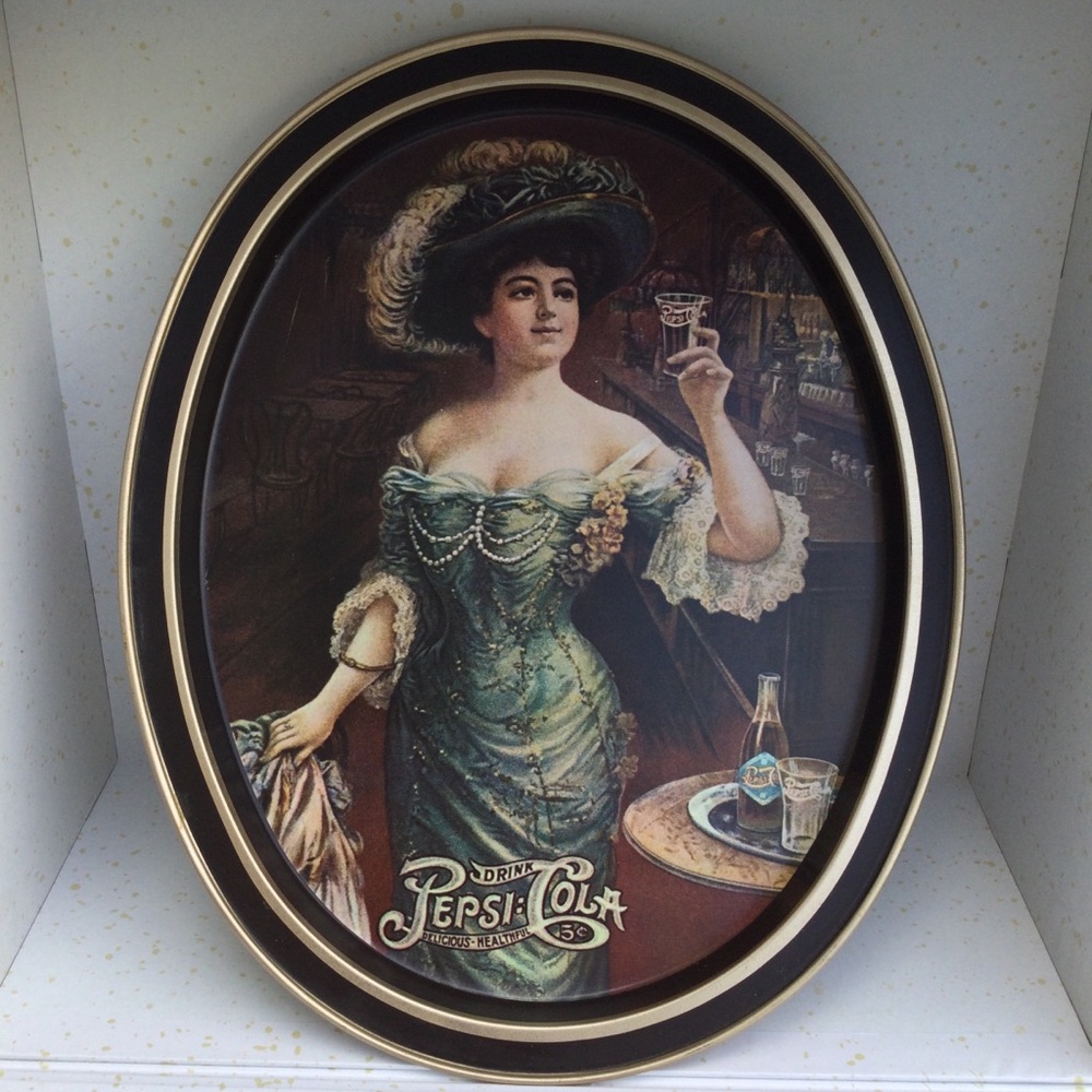 Vintage Pepsi Cola Gibson Girl Metal Tin Oval Serving Tray